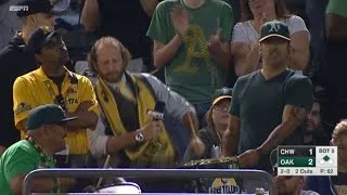 CWS@OAK: Dallas Braden pounds drums with A's faithful