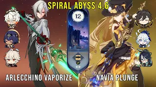 C0 Arlecchino Vaporize and C0 Navia Plunge | Genshin Impact Abyss 4.6 Floor 12 9 Stars