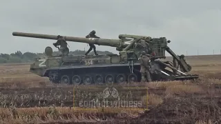 Russian 2S7M Malka Self-Propelled Long Range Artillery System In Combat Action Ukraine Southern