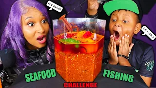 SEAFOOD BOIL FISHING CHALLENGE MUKBANG WITH MY JUJU | QUEEN BEAST