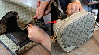 The process of turning an old Gucci bag into a new crossbody bag. Korean luxury bag reformer