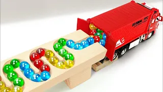 Marble Run Race ☆ HABA Slope & Retro Makita Truck,Excavator, Garbage Truck,Dump Truck,Ambulance#34