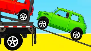 Cars Rescue by Cops w Firemen | Obstacles Stunts & Transportation - GTA 5 Mods