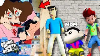 GTA5:Evil Shinchan Mom, Shinchan,Dad,Nobita & Franklin Play Ramp Challenge
