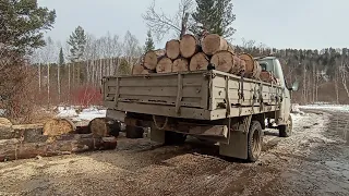 Трактор и Газель на заготовке дров