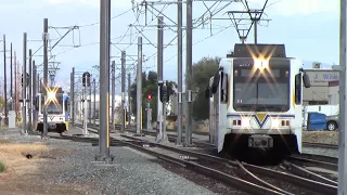 Sacramento Light Rail Trains Switching And Connecting Cars At Sunrise Station, Rancho Cordova CA