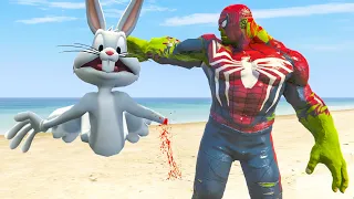 Rainbow Bugs Bunny vs SpiderHulk Jumping Funny Fails in GTA 5 (Euphoria/Ragdolls)