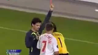 Goalkeeper gets a red card , player saves the penalty !