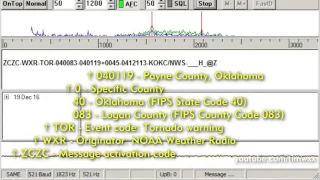 Analysis of NOAA Weather Radio alert tones (SAME) -- decoded and analyzed