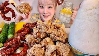 ASMR Fried Chicken Fried Sausage【English subtitles】【Mukbang/ Eating Sounds】