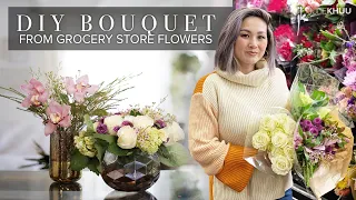 DIY FLOWER ARRANGEMENT under $30 with Grocery Store Flowers (Cheap & Chic!)