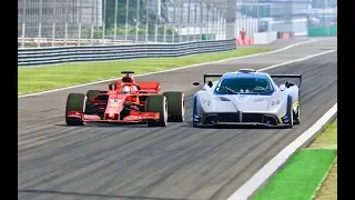Ferrari F1 2018 vs Pagani Zonda R  --Monza