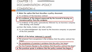 Q&A Chapt 13. Documentation – Policy Condition - I