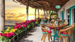 Amazing Beautiful Coffee Shop Ocean View Scene Bossa Nova Jazz Instrumental Music and Waves Sound