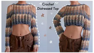 Crochet Distressed Cold Shoulder Top Tutorial | Chenda DIY