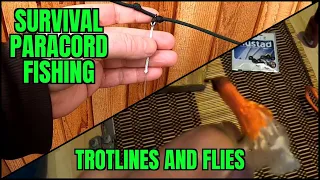 Bushcraft Survival Fishing - paracord trotlines and flies, fly fishing emergency off grid diy grear