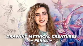 FAIRIES: Drawing Mythical Creatures ✶ Sketch & Watercolour/Gouache Painting Process🧚‍♀️| Inês Andias