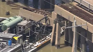 Barge collides with Pelican Island Bridge in Galveston, Texas