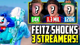 FEITZ SHOCKED 3 STREAMERS WITH 1V4 ON THEIR LIVESTREAM!! | PUBG Mobile