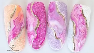 Easy marble nail art. Marble nails with sugaring. Summer nail design for beginners.