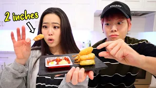 Impossible Cooking Challenge TINY FOOD (Cheesy Corndogs + Spicy Rice Cakes) MUKBANG