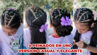 CUATRO PEINADOS EN UNO VERSION ELEGANTE Y CASUAL | PEINADO FACIL CON LIGAS | PEINADO ESCOLAR