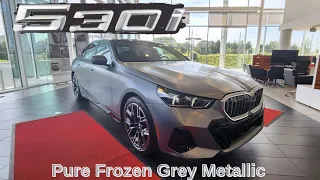 FIRST LOOK! 2024 BMW 530i Frozen Pure Grey Metallic on Burgundy Quilted Veganza