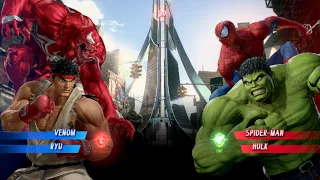 Venom & Ryu V's Spiderman & Hulk [Very Hard]AI Marvel vs capcom game Play pc