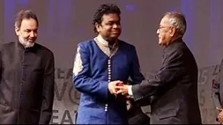 A R Rahman receives his award from the President of India