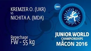 Repechage FW - 55 kg: O. KREMZER (UKR) df. A. NICHITA (MDA) by TF, 15-4