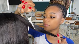 ASMR | 🎒Toxic Girl In Class Plays With Your Hair + Gives You A Haircut | Gossip | Gum Chewing