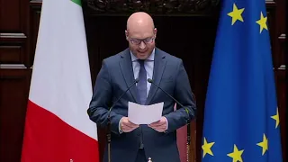 Cerimonia in Aula per il 75° anniversario della Costituzione: l'intervento del Presidente Fontana