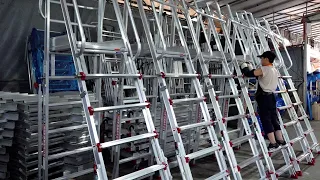 Process of making aluminum safety ladder for work. Korean ladder factory