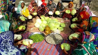 Cabbage, Shrimp, Potato & Bori Mashed Prepared By 20 Women - Healthy & Tasty Village Food Recipe