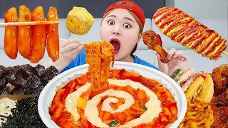 엽떡 체다치즈가득 떡볶이 먹방! SPICY Cheese Tteokbokki MUKBANG 중국당면, 주먹밥, 핫도그 하이유의 리얼먹방 | HIU 하이유