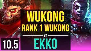 WUKONG vs EKKO (MID) (DEFEAT) | Rank 1 Wukong, 1.3M mastery points | NA Challenger | v10.5