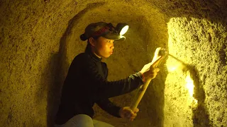 Girl Digs To Build Fully Equipped Under Earth Home, Harvesting Wild Vegetable to cook and eat