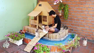Wie man ein schönes Haus für Kaninchen mit Garten und Fischteich baut