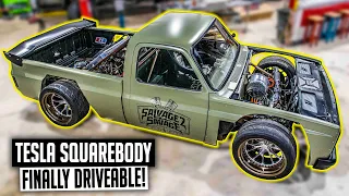 Tesla Swapped C10 Squarebody First Drive with Pushrod Race Suspension! - EV C10 Ep. 27