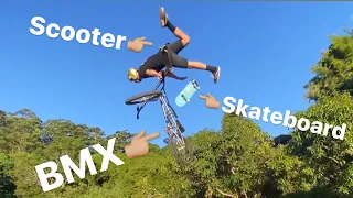 CRAZY MEGA RAMP TRANSFERS! (Skateboard, Scooter & BMX)