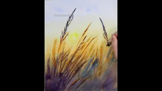 Sunset Reed Watercolor Painting #short