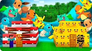 CASA DE POKÉBALL NOOB Y CASA DE PIKACHU PRO VS TSUNAMI DE POKÉMON EN MINECRAFT 😱