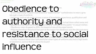 Obedience to authority and resistance to social influence | Revision for A-Level Psychology