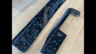 Forged carbon fibre skinning with golden flakes by Carbon Parts