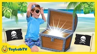 Pirate Treasure Chest Toy Hunt! Surprise Toys Opening & Animal Planet Shark in Fun Kids Video