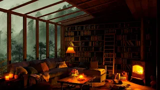 Relaxing Instrumental Jazz - Smooth Jazz with Fireplace Burning, Rain with Mist, for Calm, Study💤