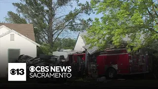 Pickup truck driver hospitalized in crash with fire truck in Stockton