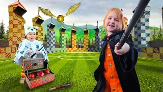 Adley Visits HOGWARTS!! Harry Potter family makeover! (baby brother Niko is Hedwig)