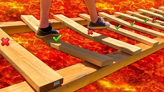 TRAP DOOR BRIDGE Floor is LAVA Obstacle Course!