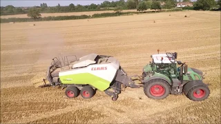 Fendt and Claas baling wheat straw.